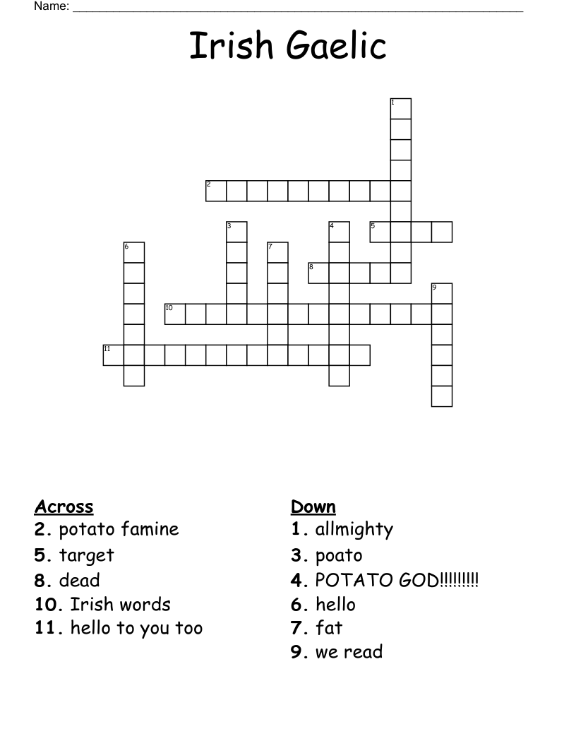 Irish Crossword Puzzle Printable