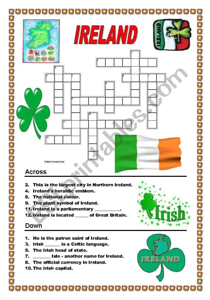 Irish Crossword Puzzle Printable