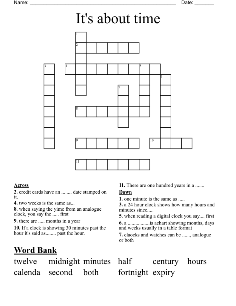 It s About Time Crossword WordMint