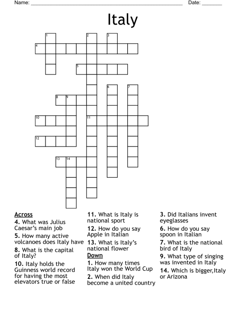 Italy Crossword WordMint