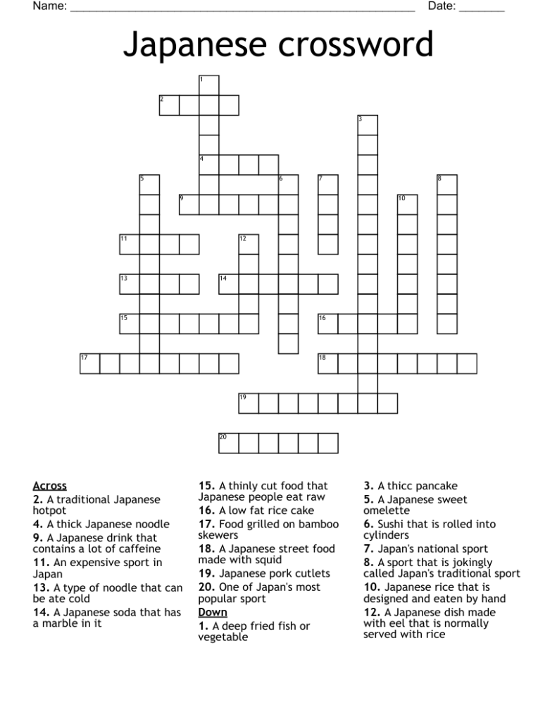 Japanese Food Crossword WordMint