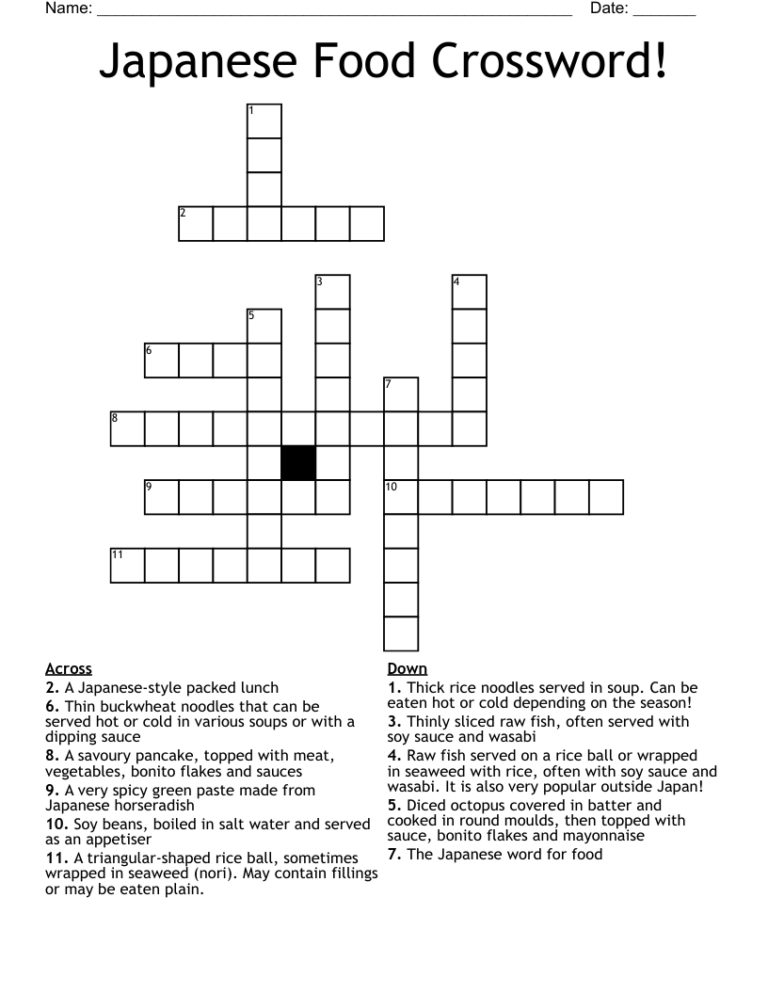 Japanese Food Crossword WordMint