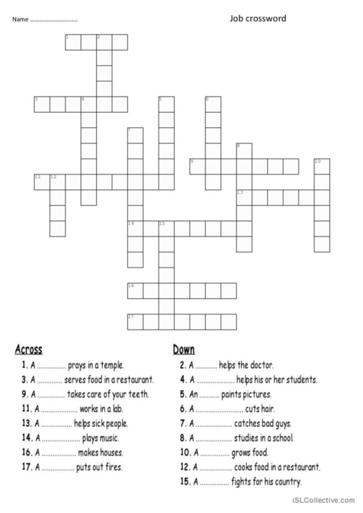 Job Crossword Crossword English ESL Worksheets Pdf Doc