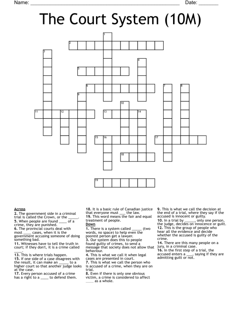 Juvenile Court System Crossword WordMint