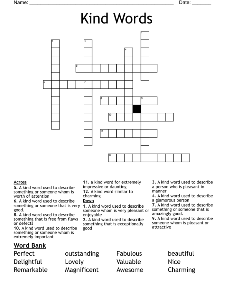 Kind Words Crossword WordMint