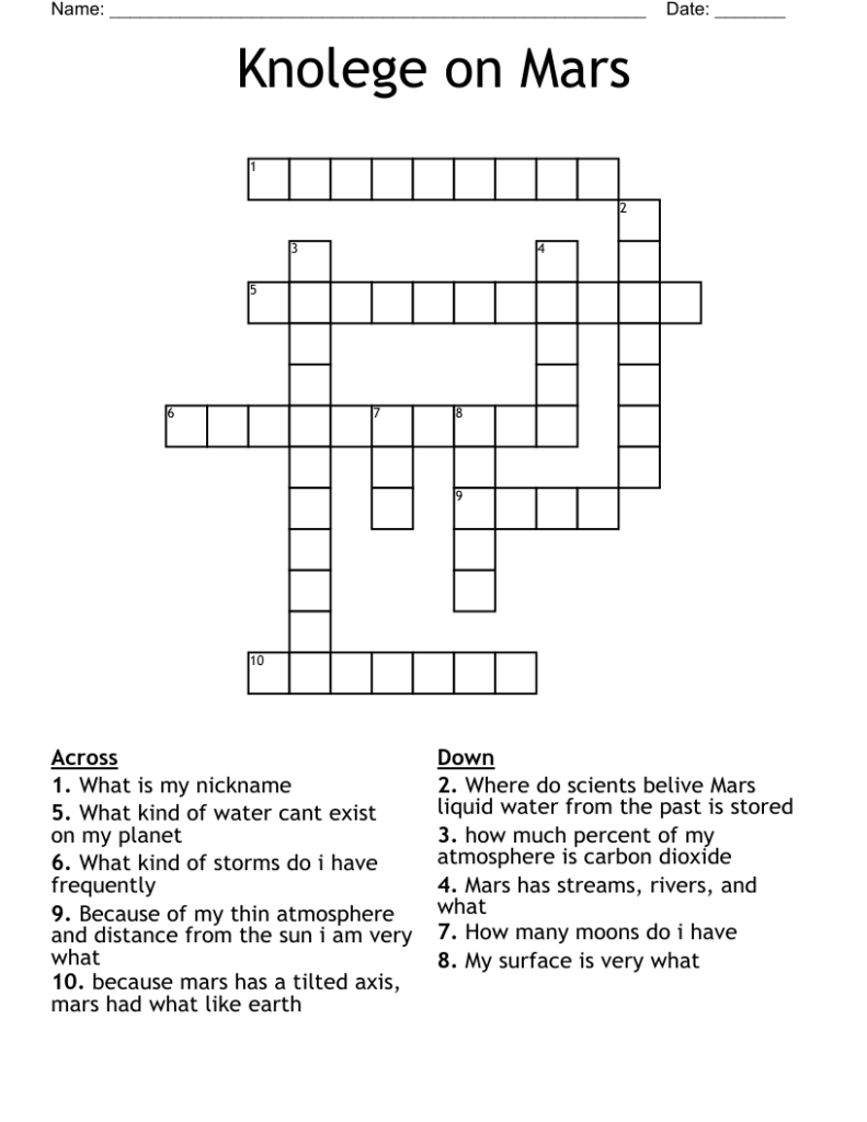 Knolege On Mars Crossword WordMint