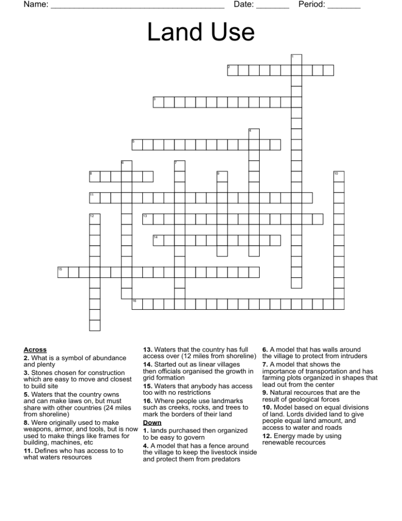 Land Use Crossword WordMint