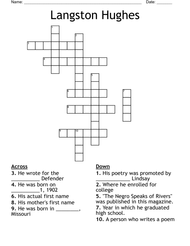 Langston Hughes Crossword WordMint