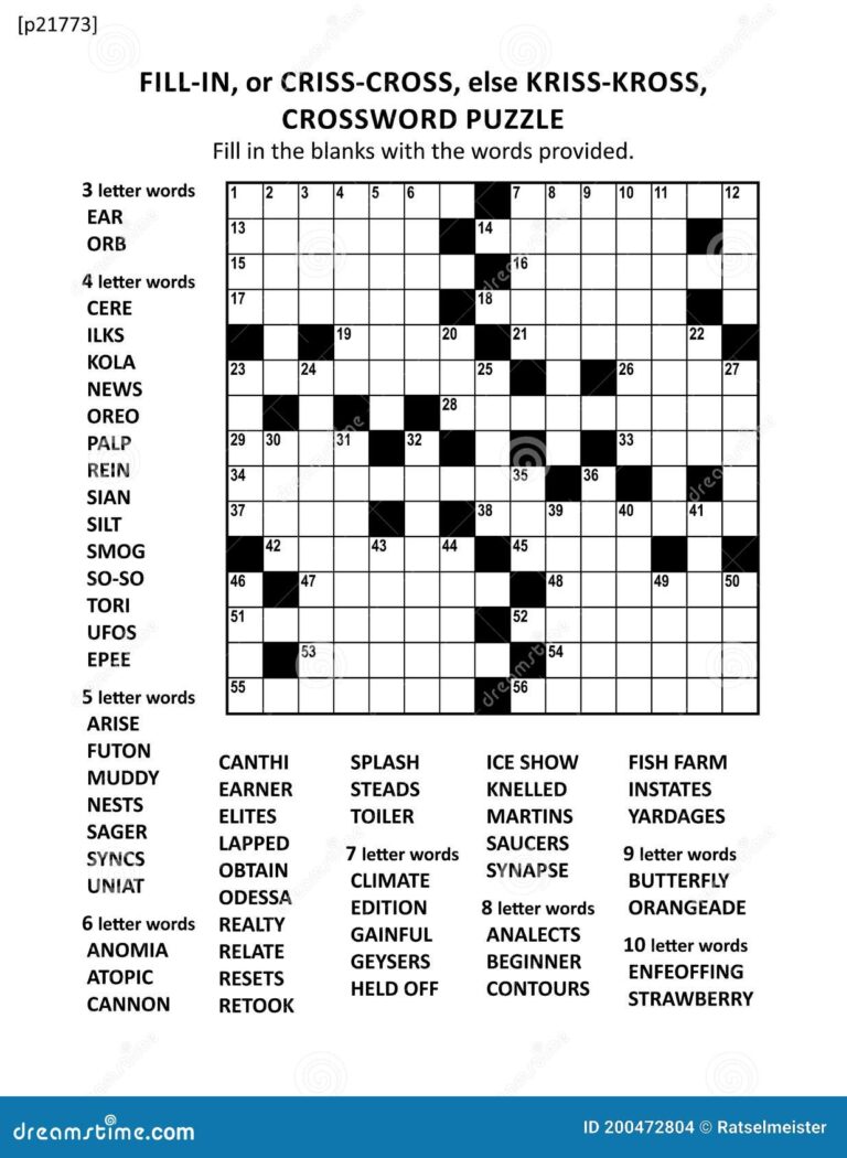 Large Print Criss cross Or Fill in Else Kriss kross Crossword Puzzle 