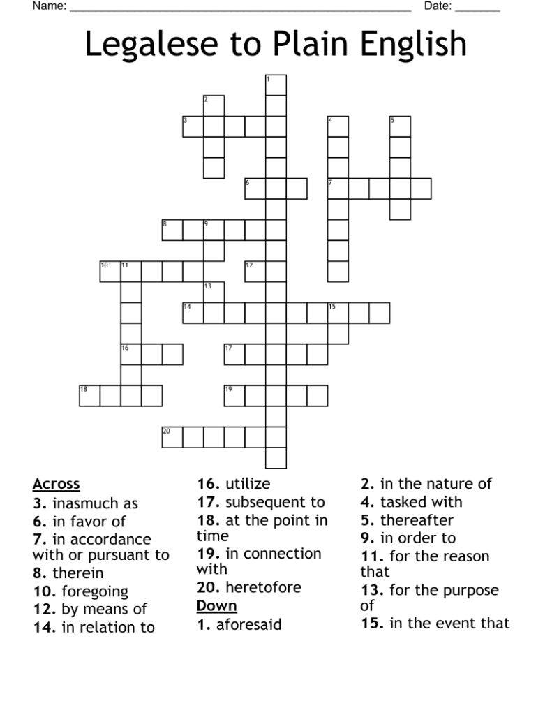 Legalese To Plain English Crossword WordMint