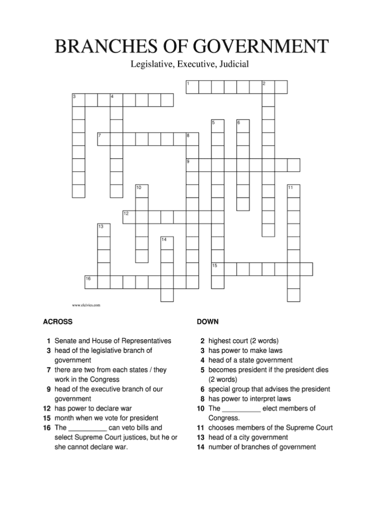 Legislative Branch Crossword Puzzle Answer Key Fill Online Printable 