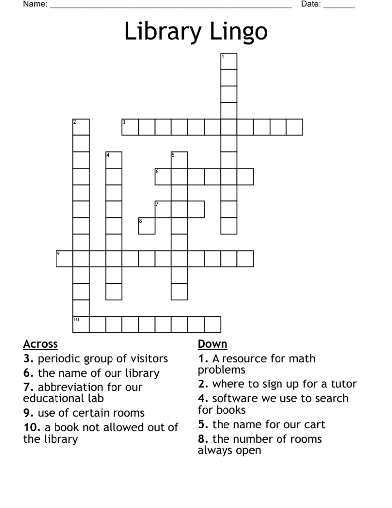 Library Lingo Crossword WordMint