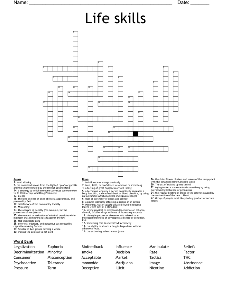 Life Skills Crossword WordMint