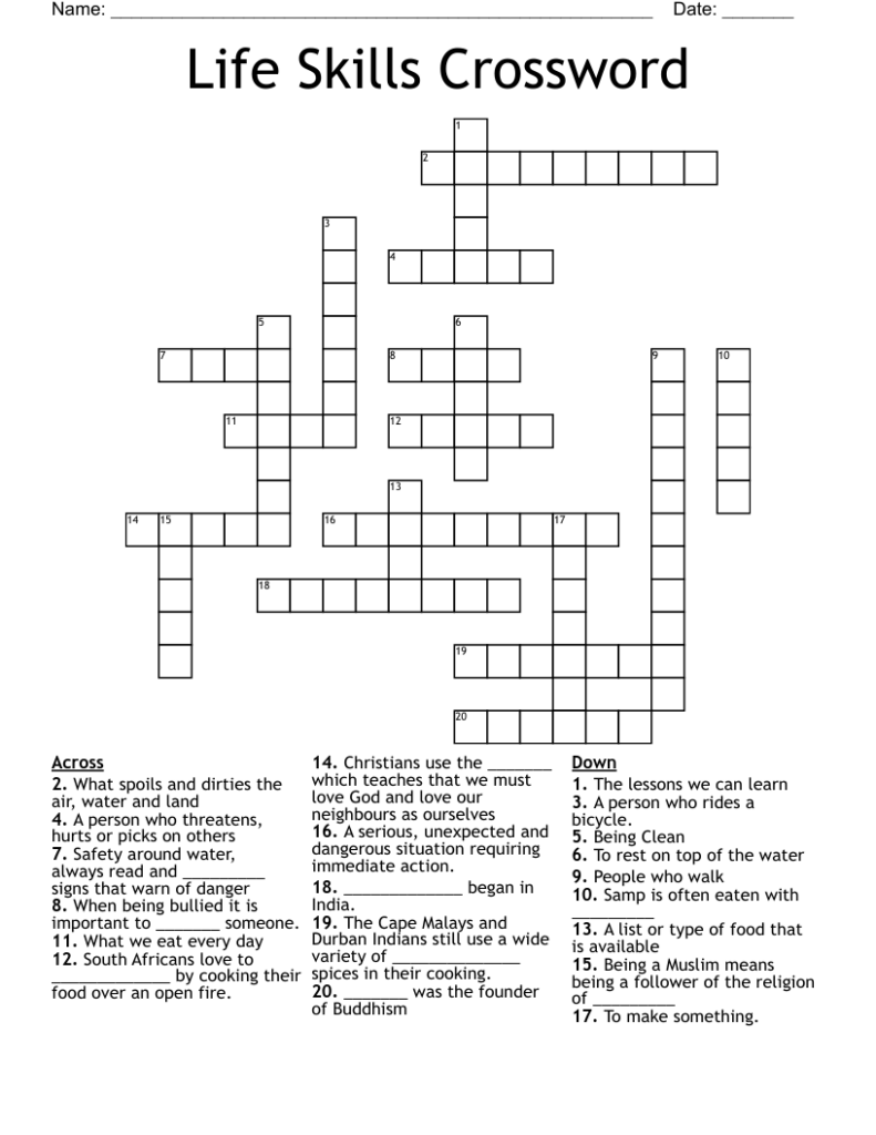 Life Skills Crossword WordMint