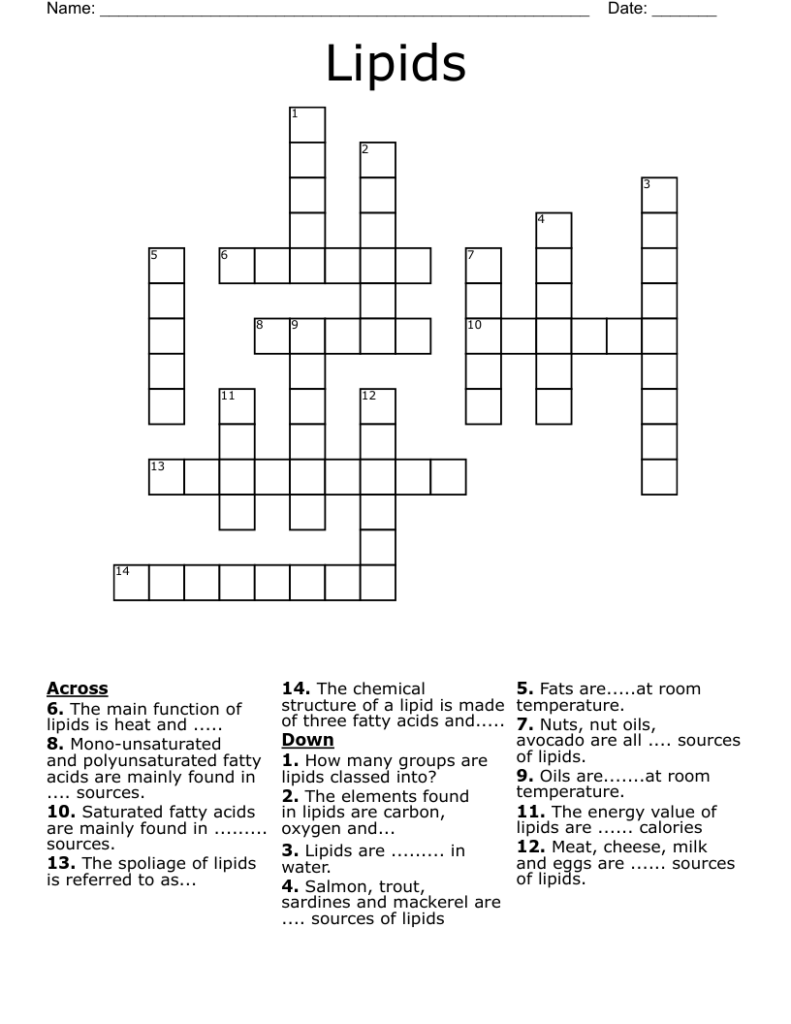 Lipids Crossword WordMint