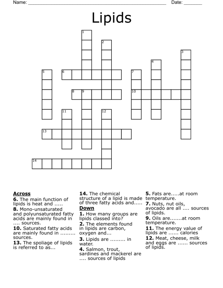 Lipids Crossword WordMint