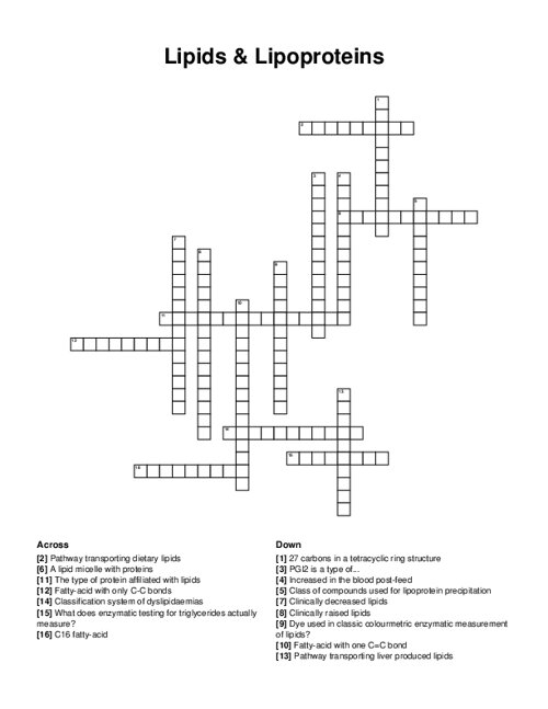 Lipids Lipoproteins Crossword Puzzle