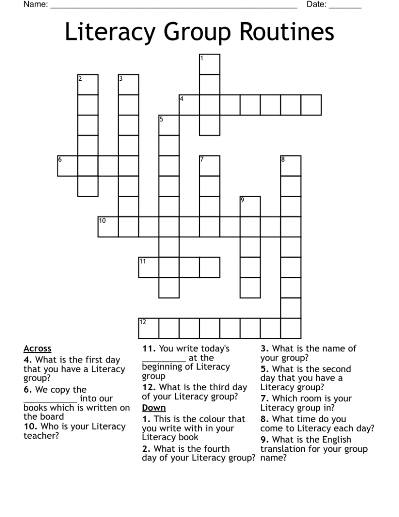 Literacy Group Routines Crossword WordMint