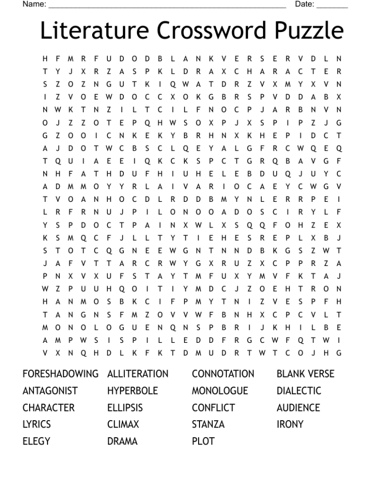 Literature Crossword Puzzle Word Search WordMint