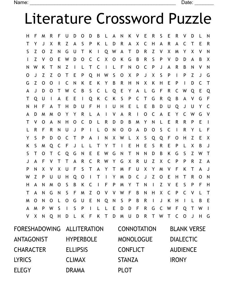 Literature Crossword Puzzle Word Search WordMint