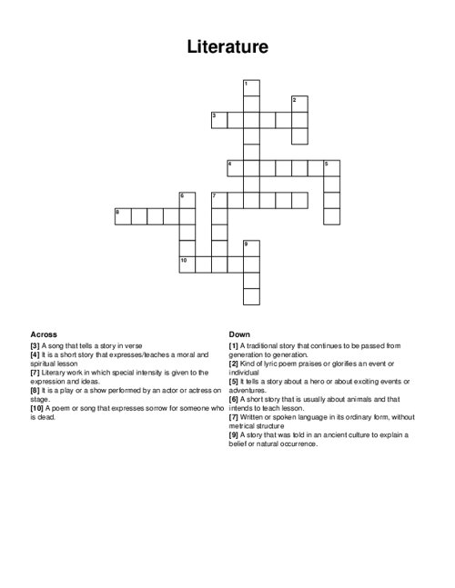 Literature Crossword Puzzle