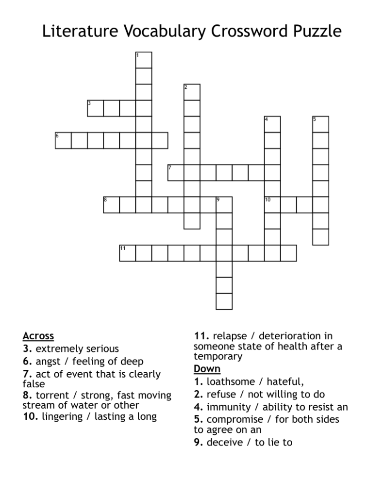 Literature Vocabulary Crossword Puzzle WordMint