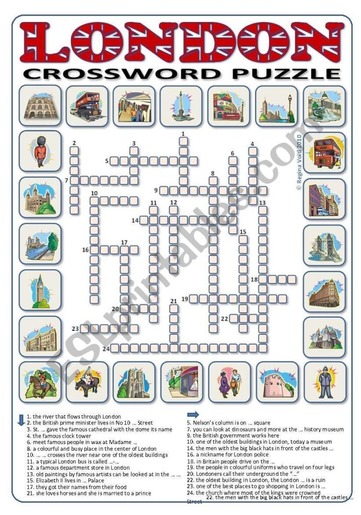 London Crossword Puzzle 24 Words ESL Worksheet By Blunderbuster