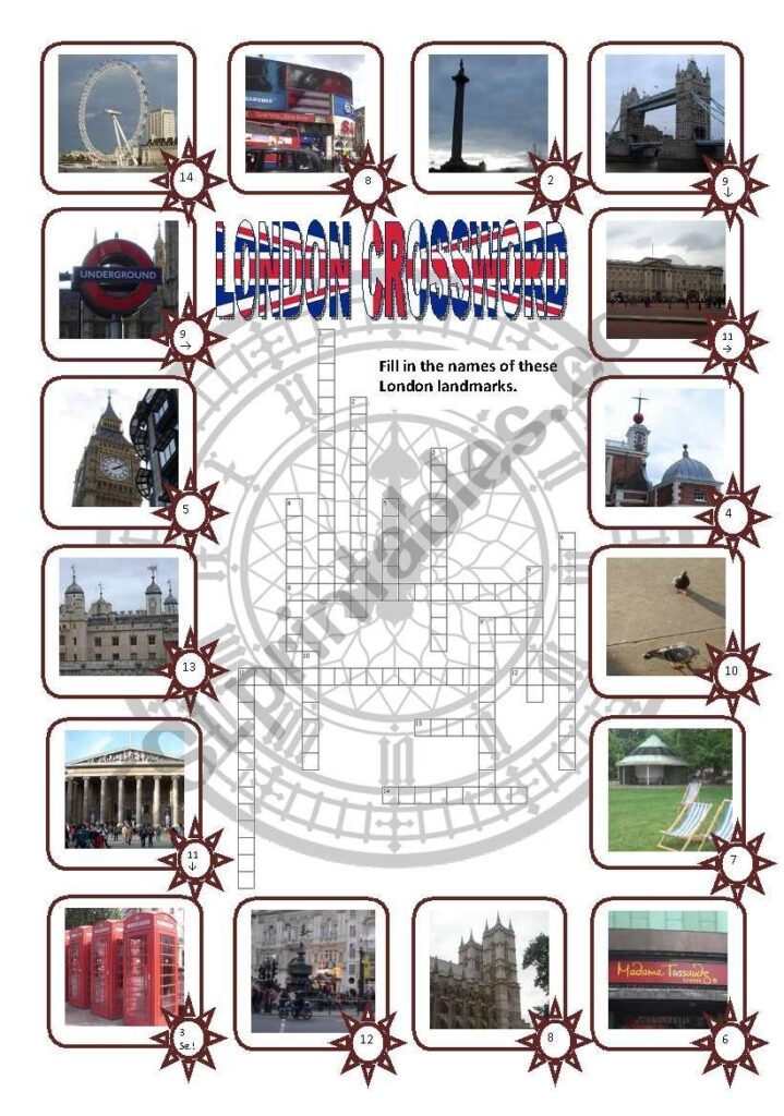 London Crossword Puzzle editable Key Included ESL Worksheet By 