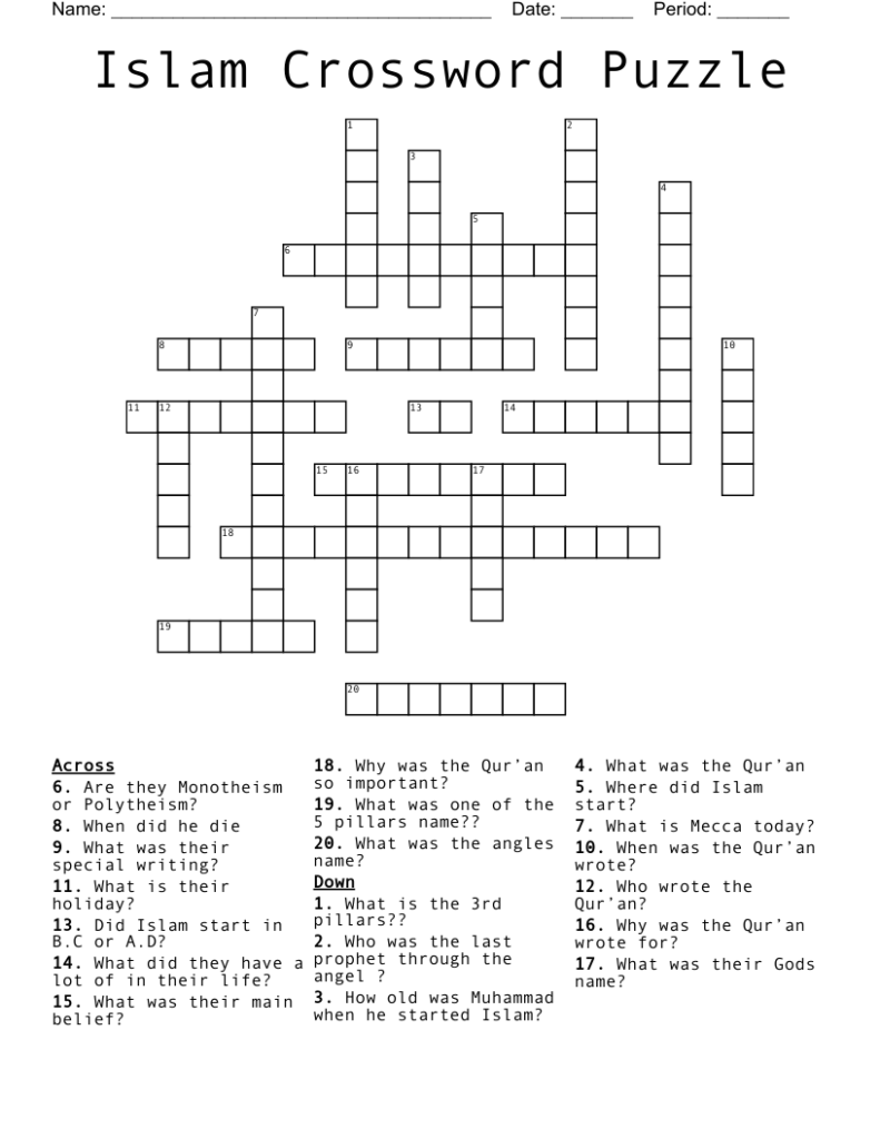 Long Muslim Crossword Puzzle Clue