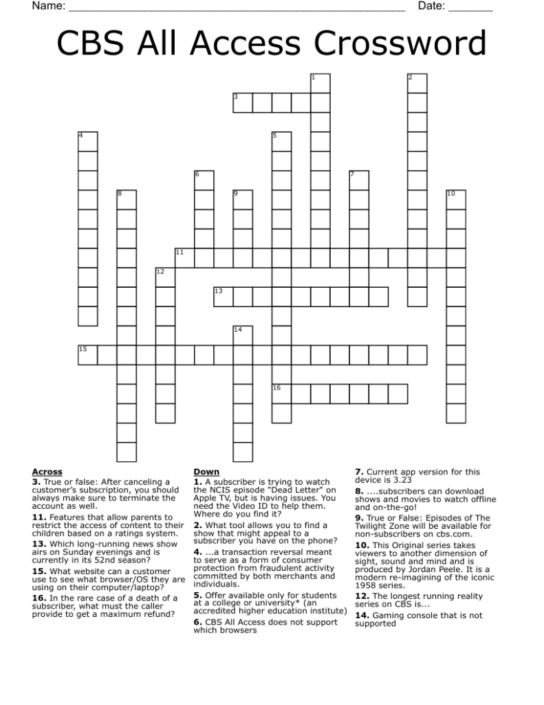 Longtime Cbs Procedural Crossword