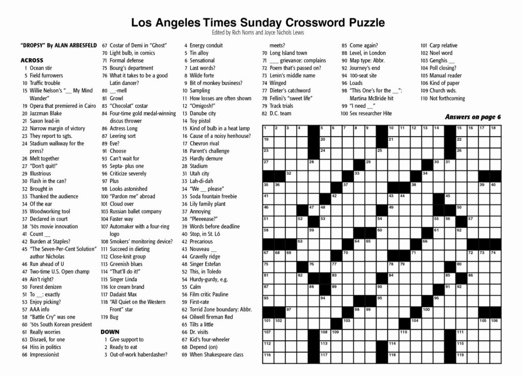 Los Angeles Times Crossword Puzzle For Today Printable