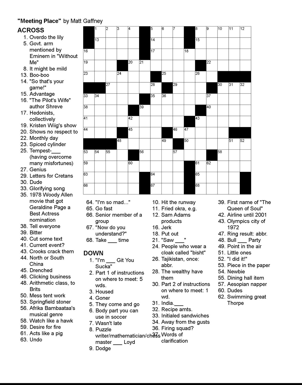 Los Angeles Times Crossword Puzzle For Today Printable