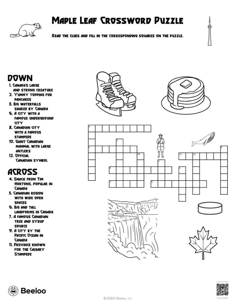 Maple Leaf Crossword Puzzle Beeloo Printable Crafts And Activities 