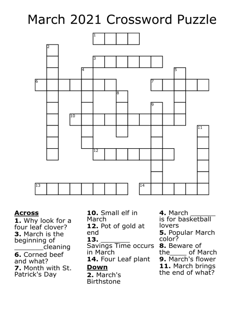 March 2021 Crossword Puzzle WordMint