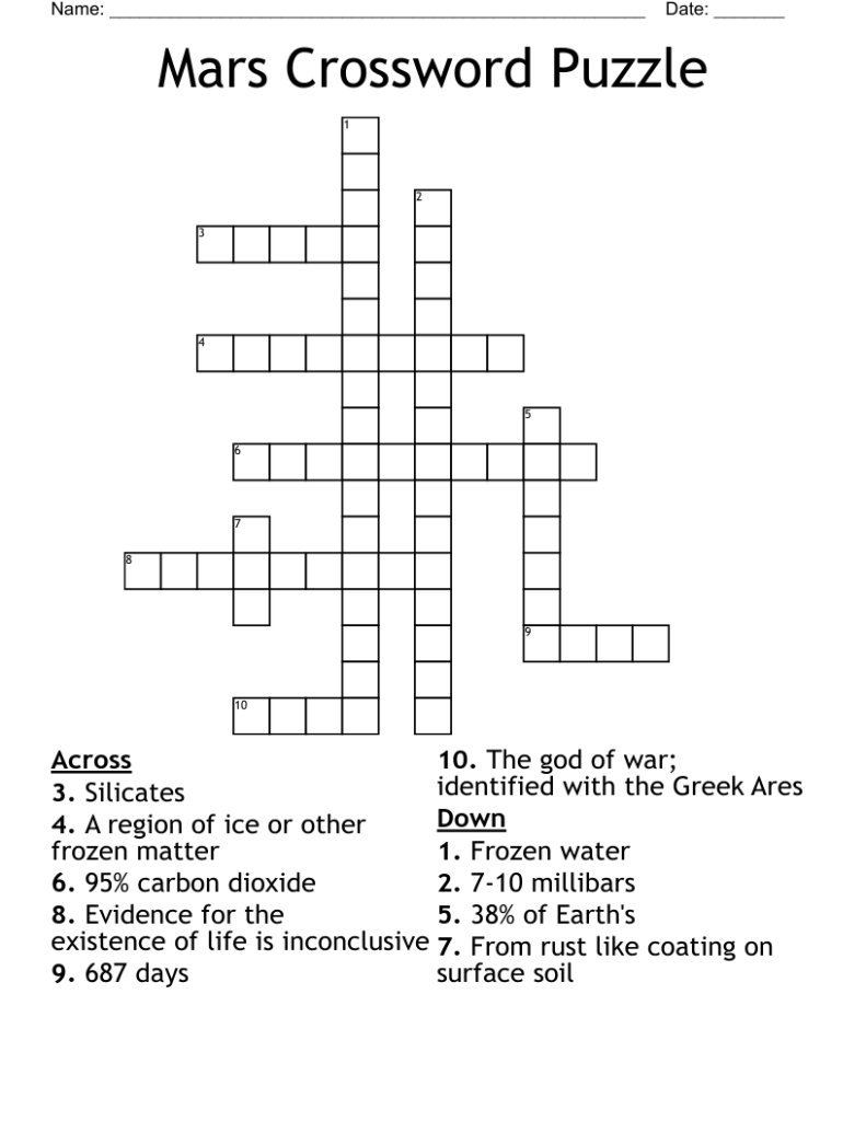 Mars Crossword Puzzle WordMint