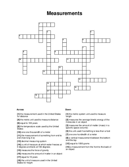 Measurements Crossword Puzzle