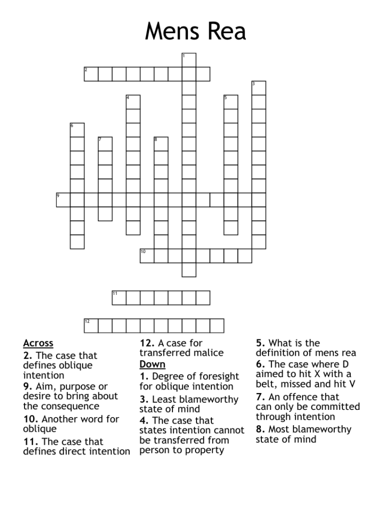 Mens Rea Crossword WordMint