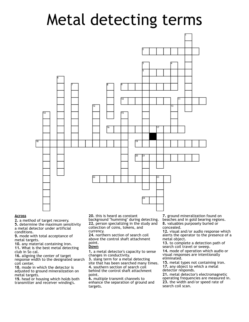 Metal Detecting Terms Crossword WordMint