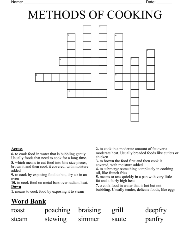 METHODS OF COOKING Crossword WordMint