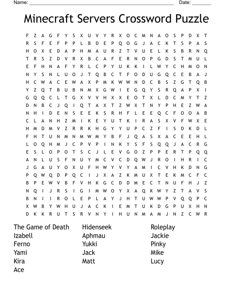 Minecraft Servers Crossword Puzzle Word Search WordMint