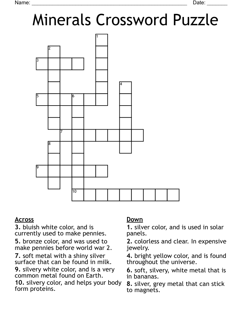 Minerals Crossword Puzzle WordMint