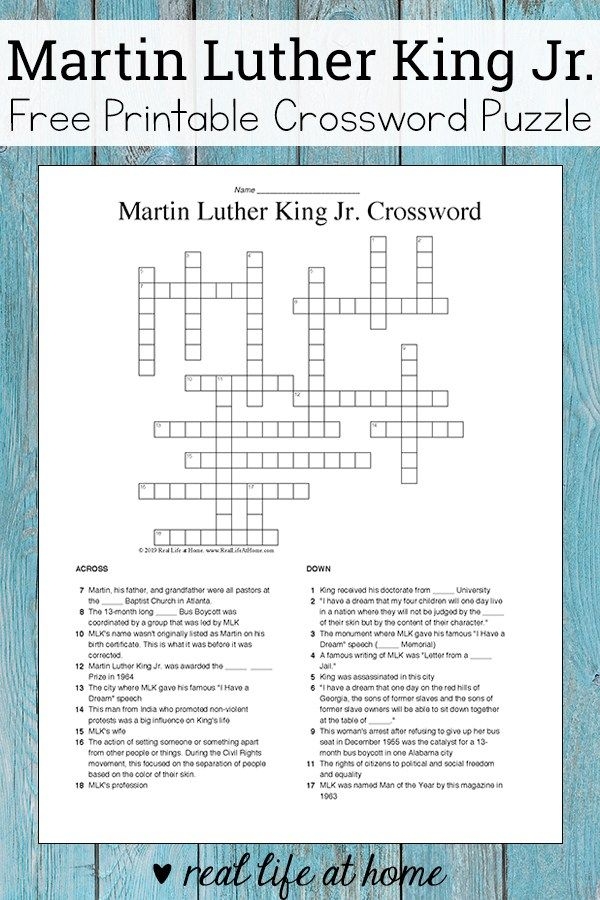 Mlk Crossword Puzzle