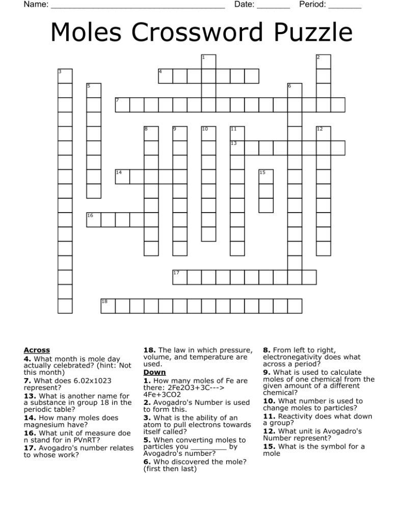 Moles Crossword Puzzle WordMint