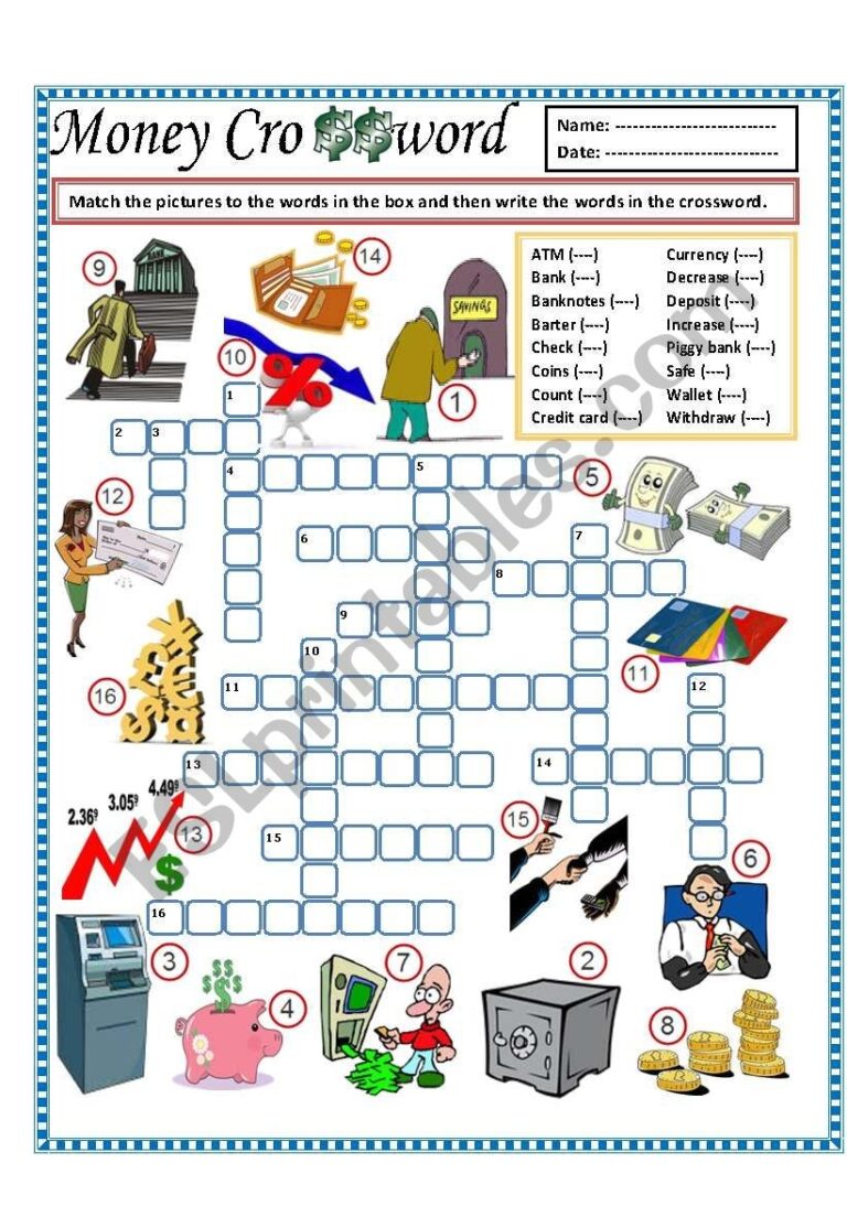 Money Crossword part 3 ESL Worksheet By Missola