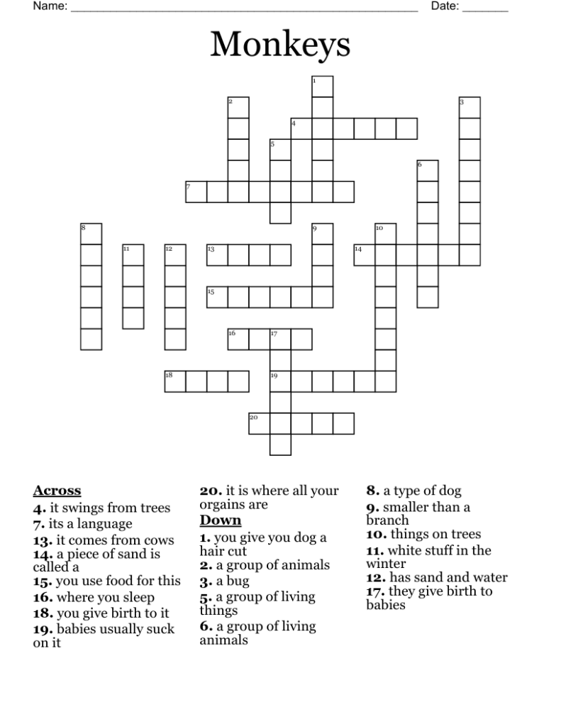 Monkeys Crossword WordMint