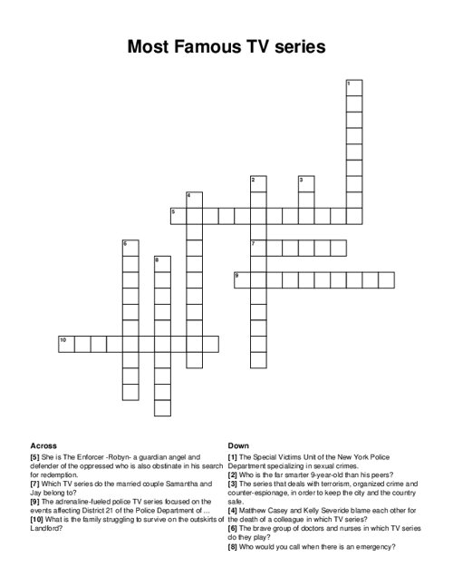 Most Famous TV Series Crossword Puzzle