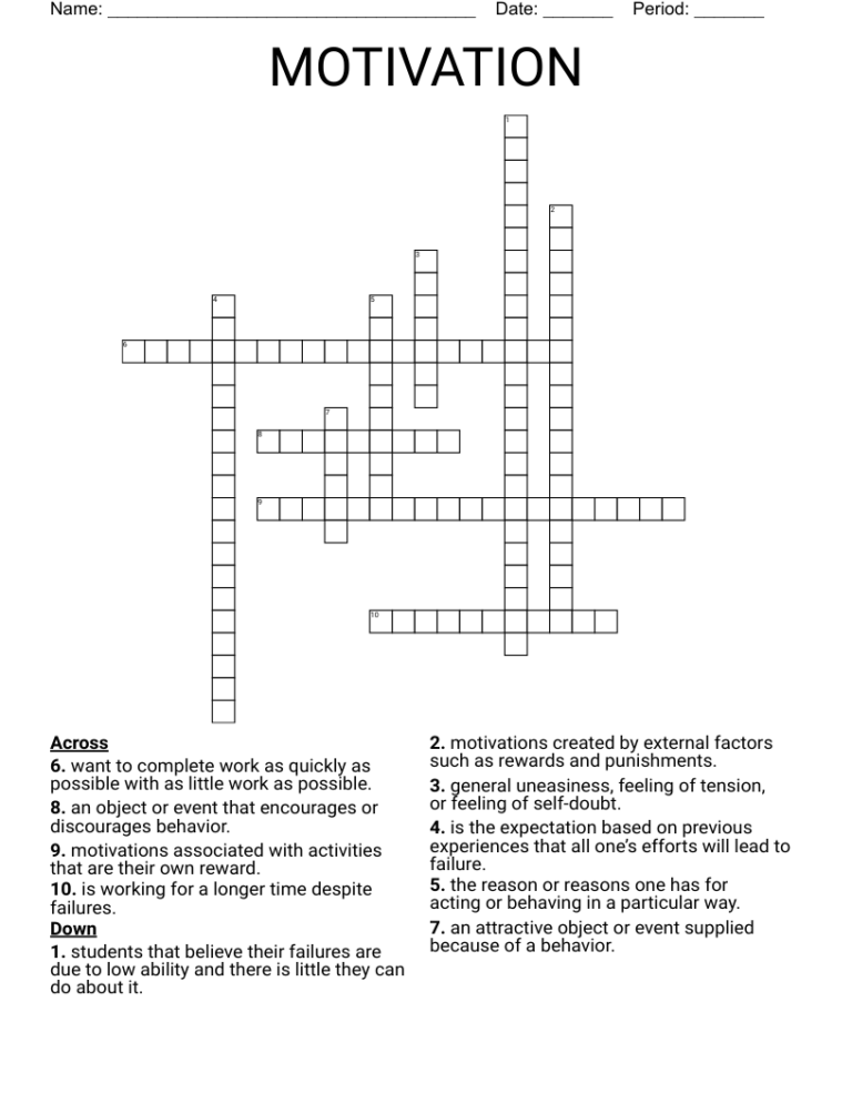 MOTIVATION Crossword WordMint