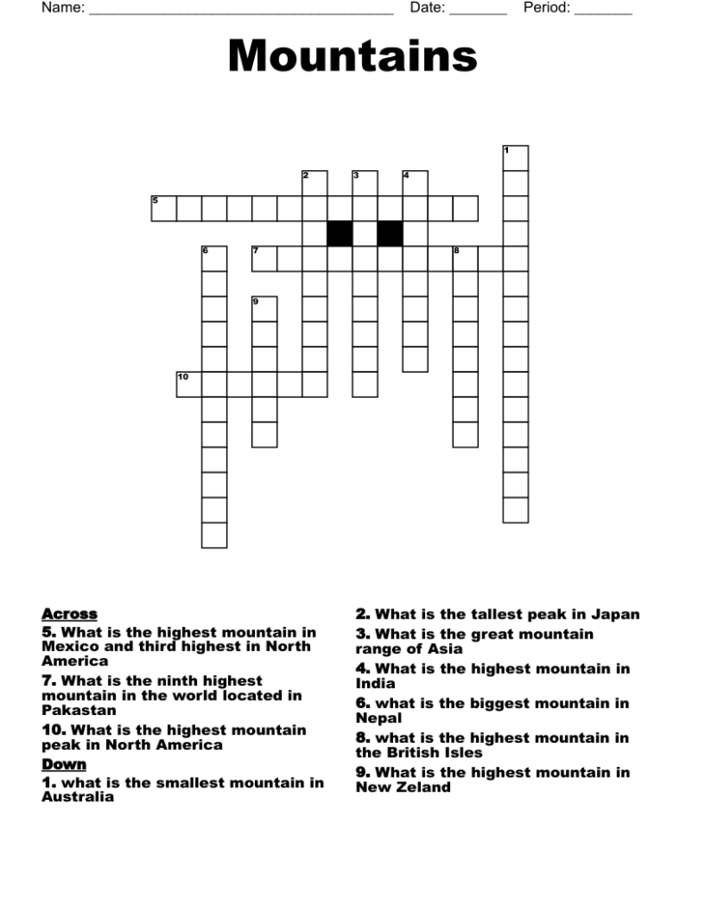 Mountains Crossword WordMint