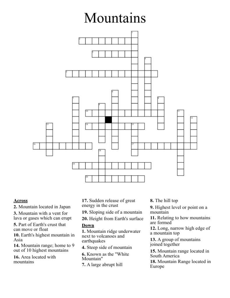 Mountains Crossword WordMint