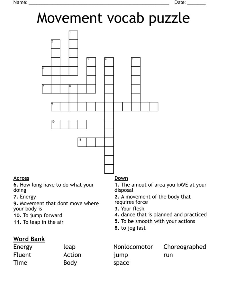 Movement Vocab Puzzle Crossword WordMint